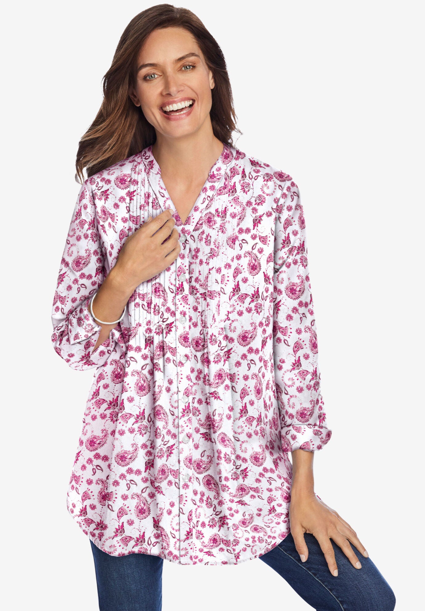 Perfect Pintuck Tunic - Women's Cotton Top, French Blue Stripe | Woman ...