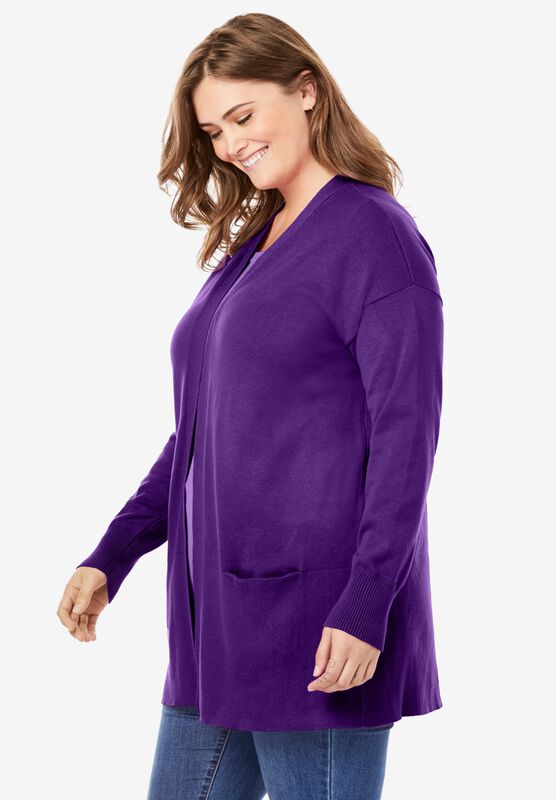 Woman Within Womens Plus Size Perfect Cotton Open Front Cardigan Sweater
