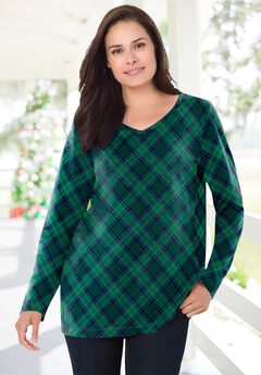 Perfect Printed Long-Sleeve V-Neck Tee