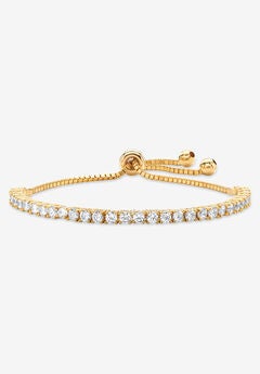 Cubic Zirconia Bolo Bracelet(4mm) in Yellow Goldplate