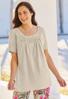 Crochet-Trim Knit Top