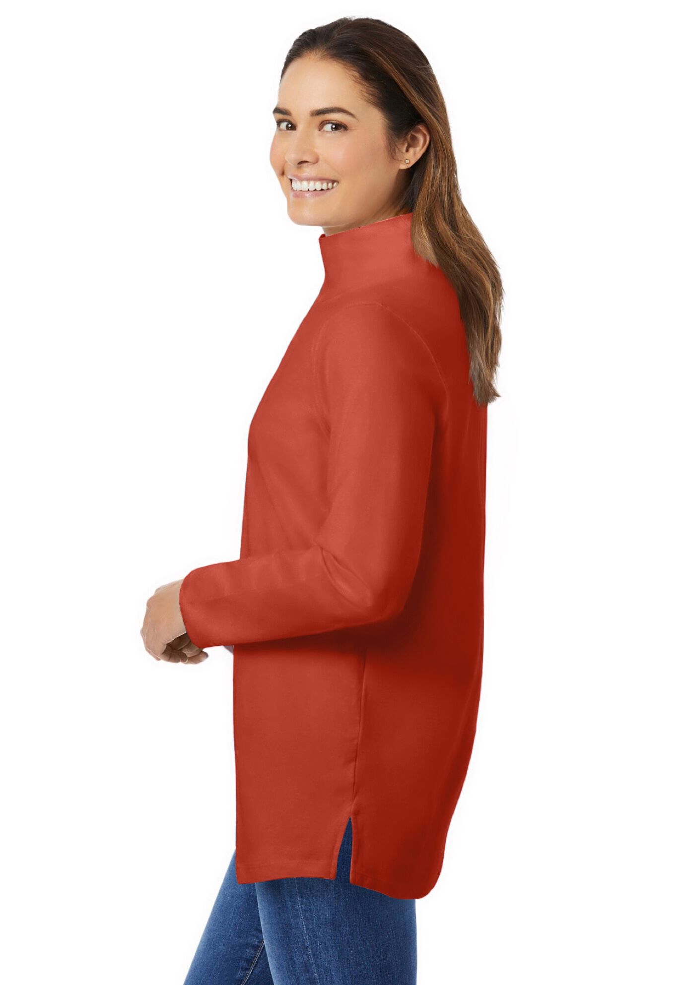 Perfect Mockneck Tunic, BURNT RED, alternate image number 2