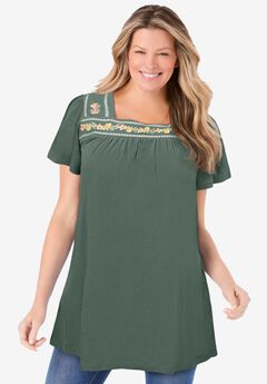 Embroidered Square Neck Tunic