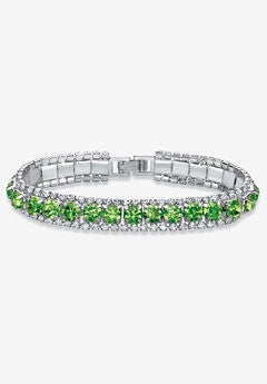 Silver Tone Tennis Bracelet Simulated Birthstones and Crystal, 7"