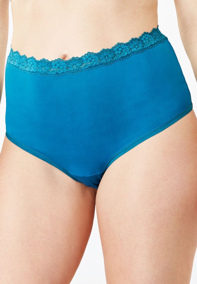 Lace-Trim Microfiber Full-Cut Brief by Comfort Choice®, DEEP LAGOON, hi-res image number null