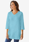 Perfect Three-Quarter Sleeve V-Neck Tunic, SEAMIST BLUE, hi-res image number null