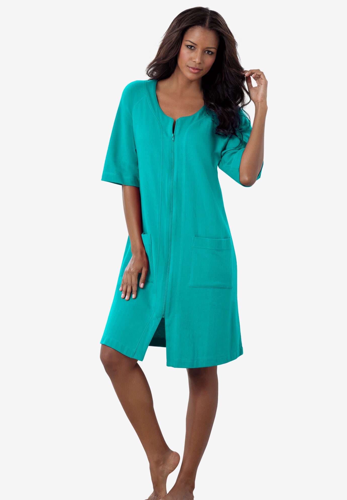 Short French Terry Zip Front Robe Woman Within