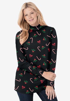 Perfect Printed Long-Sleeve Mockneck Tee
