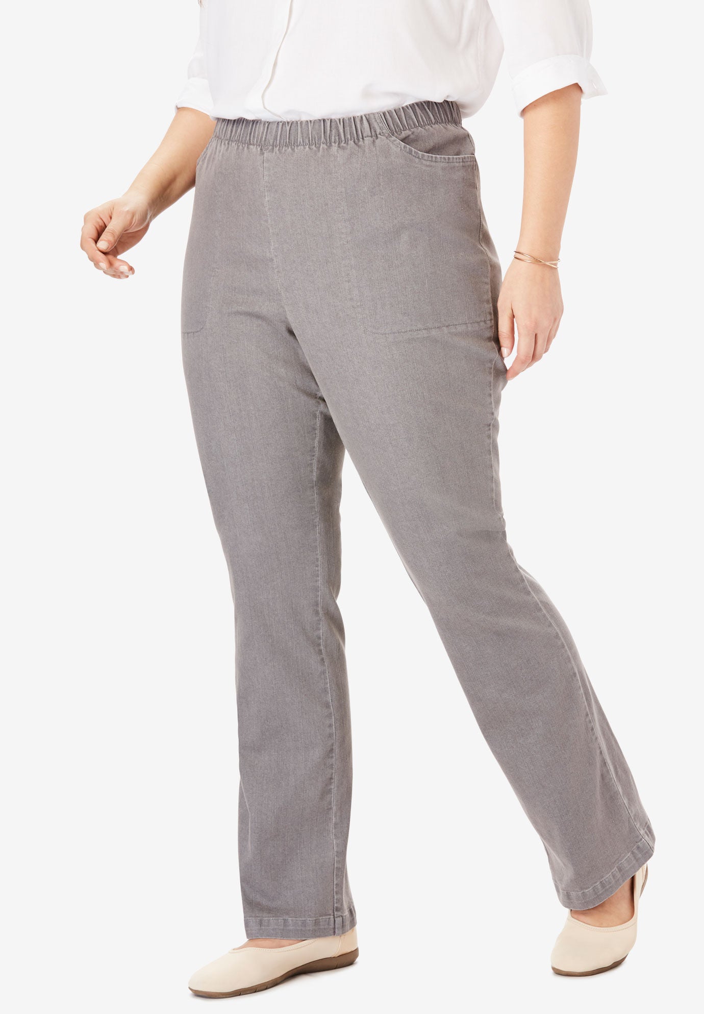 Fineline Stretch Denim Pull-On Bootcut Jeans, GREY DENIM, hi-res image number 0