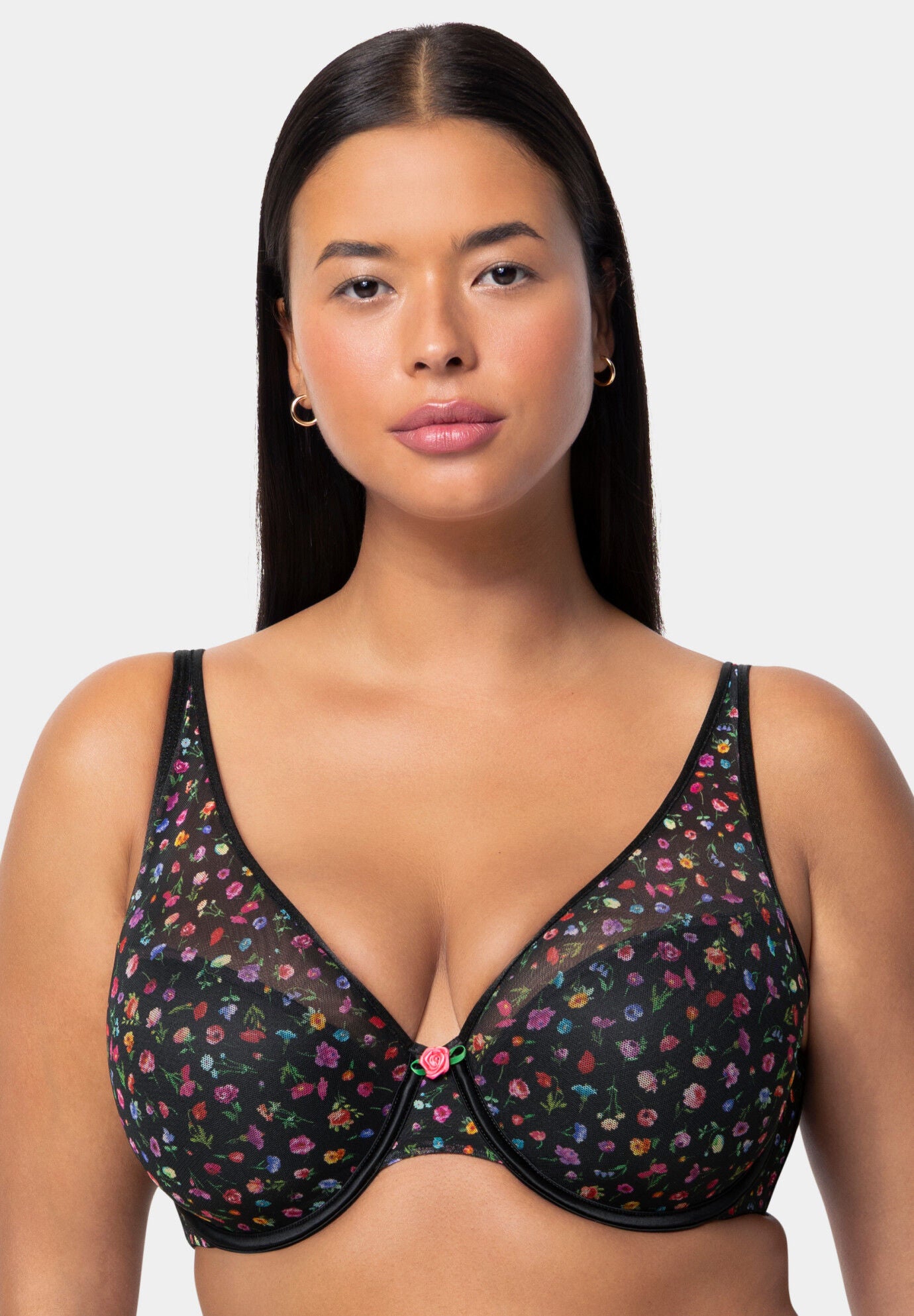 Sheer Mesh Plunge T-shirt Bra, MEADOW DREAM, hi-res image number 0
