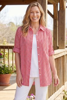 Short-Sleeve Button-Down Cotton Seersucker Shirt