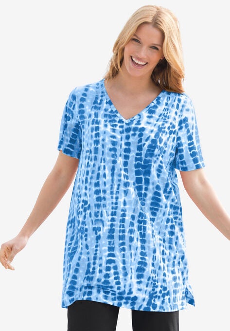 V-Neck Tie-Dye Tee, BRIGHT COBALT TIE DYE, hi-res image number null