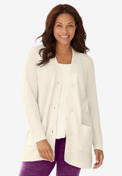 Button-Front Shaker Cardigan