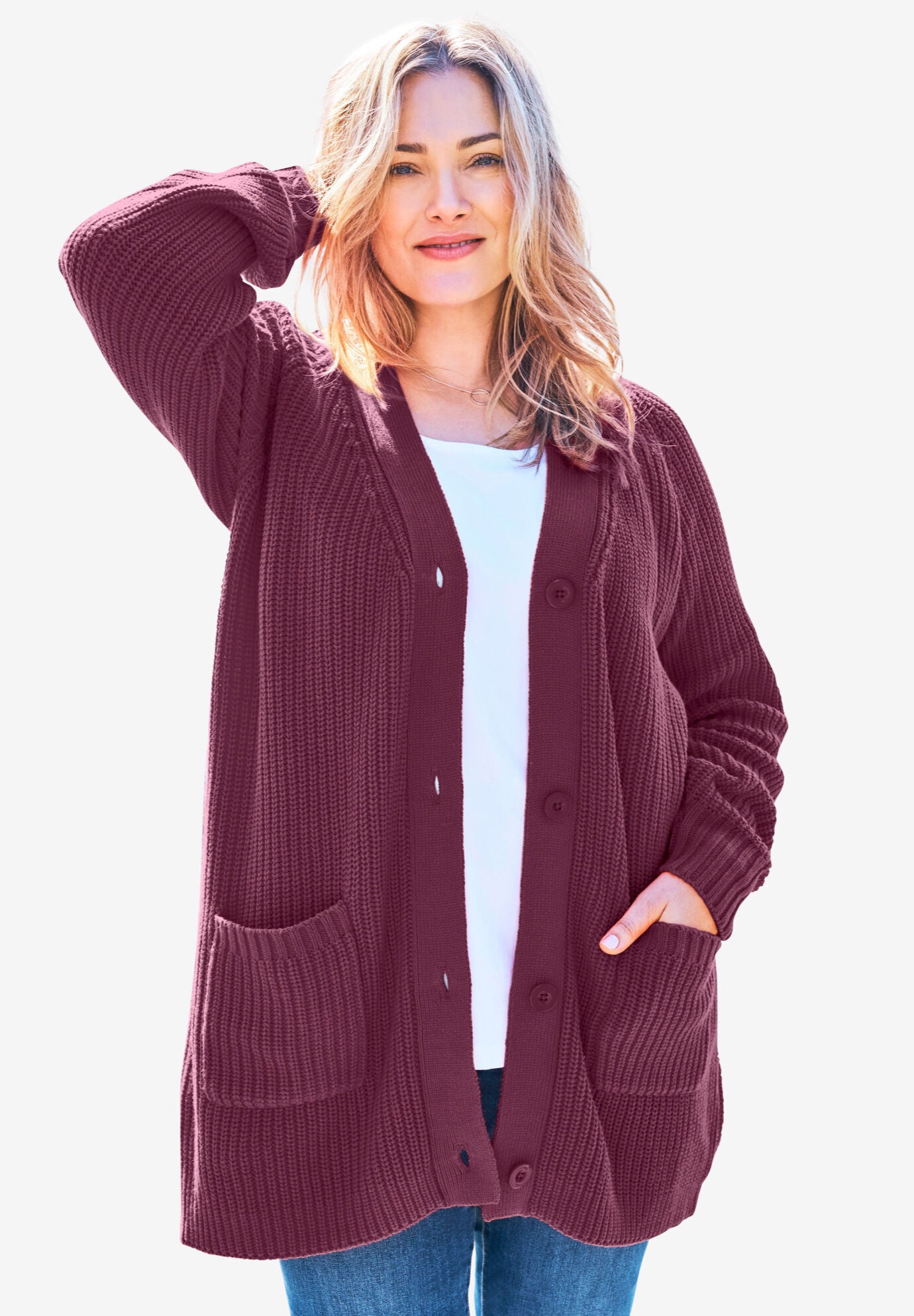 Woman Within Shaker Cardigan Top 