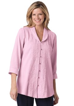 Textured Gauze Tunic with Shawl Collar