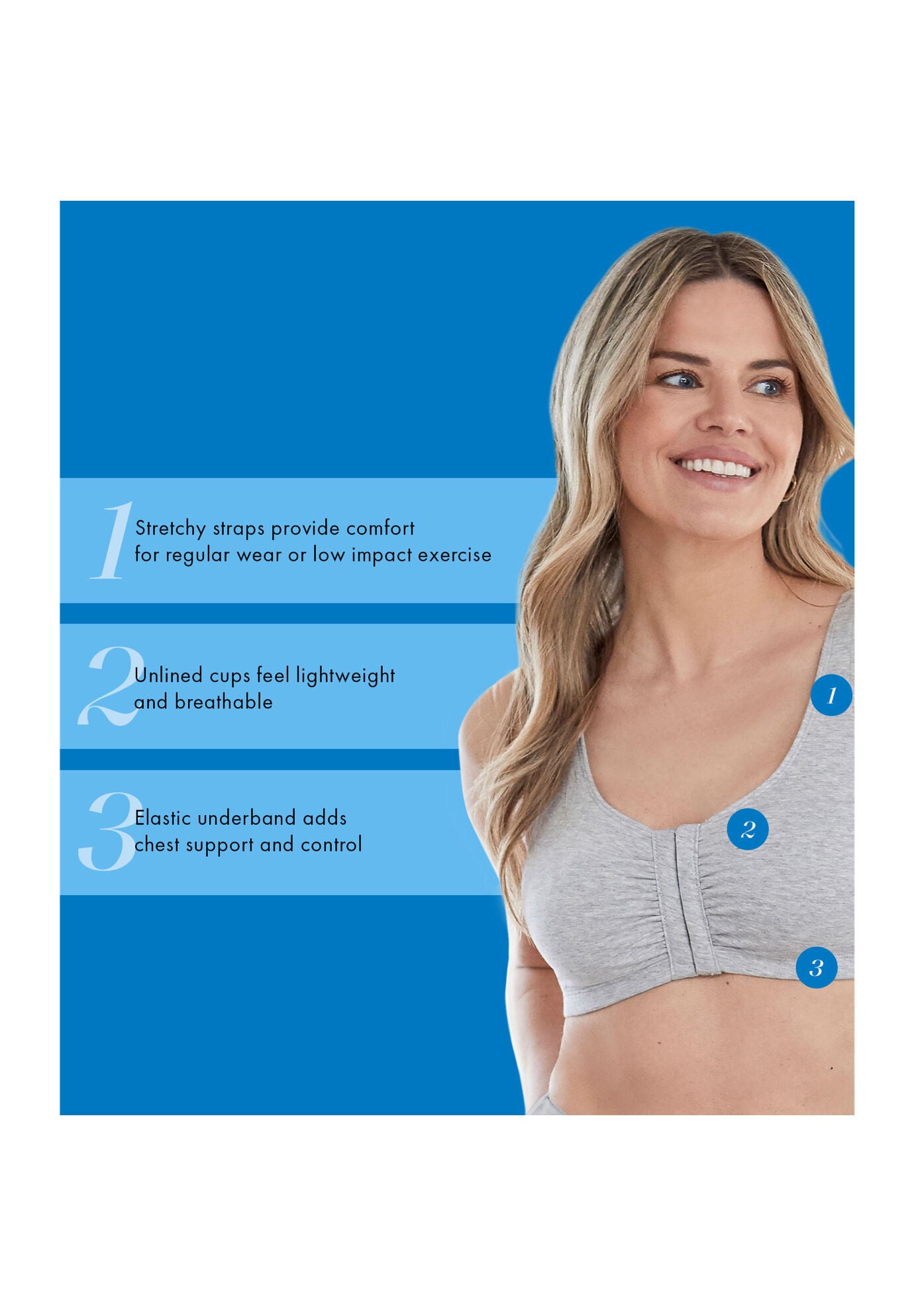 Bestform 5006014 Comfortable Unlined Wireless Cotton Stretch Sports Bra With Front Closure