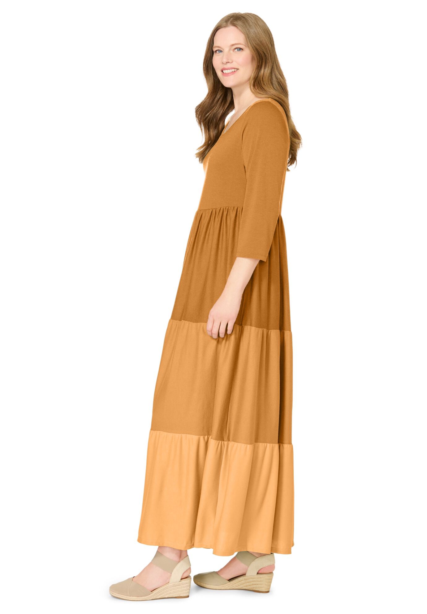 Colorblock Tiered Dress, HONEY GLAZE COLORBLOCK, alternate image number 2
