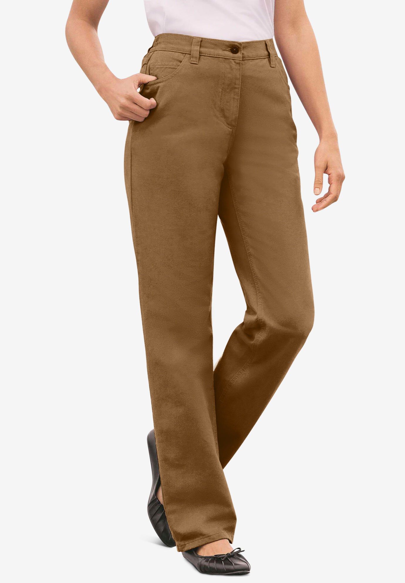 Perfect Back-Elastic Gap-Free Straight-Leg Cotton Jeans, TOFFEE, hi-res image number 0