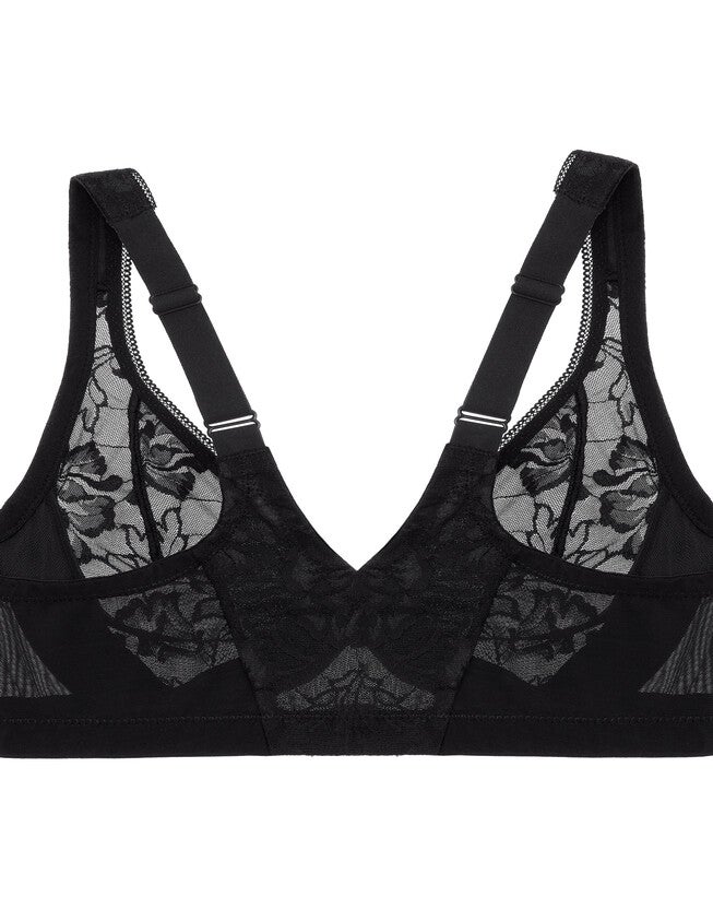 Glamorise Lacey T-Back Front-Closure WonderWire Underwire  Bra 9246 (Women's & Women's Plus), SOLID BLACK, alternate image number 4