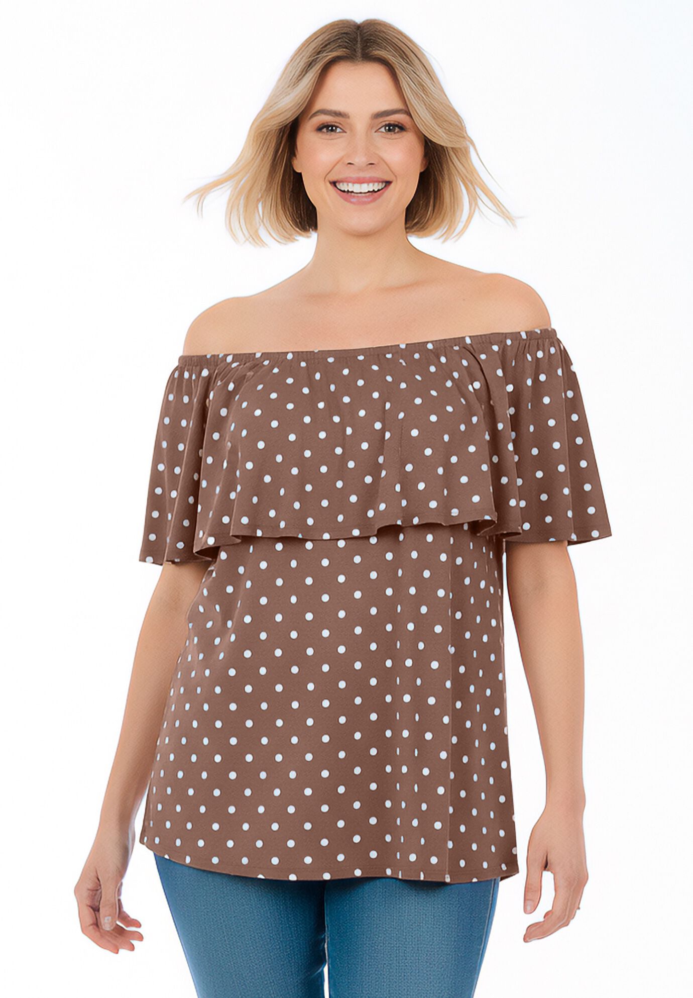 Ruffle Tee, MOCHA NUDE DOT, hi-res image number 0