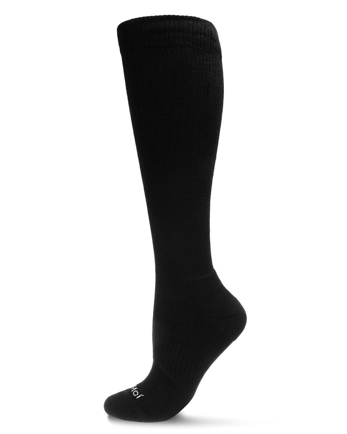 Unisex Classic Athletic Cushion Sole Knee High Cotton Blend 15-20mmHg Graduated Compression Socks, BLACK, hi-res image number 0