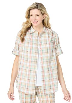 Short-Sleeve Button-Down Cotton Seersucker Shirt