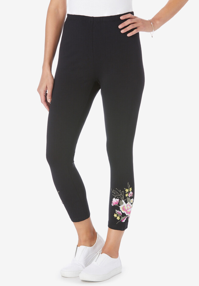 Stretch Cotton Knit Embroidered Legging
