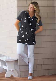 Perfect Printed Short-Sleeve Shirred V-Neck Tunic