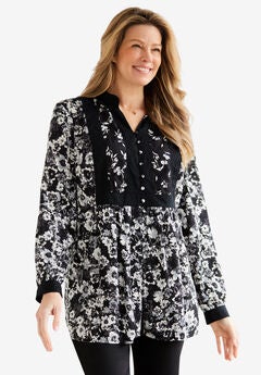 Button-Front Mixed Print Tunic