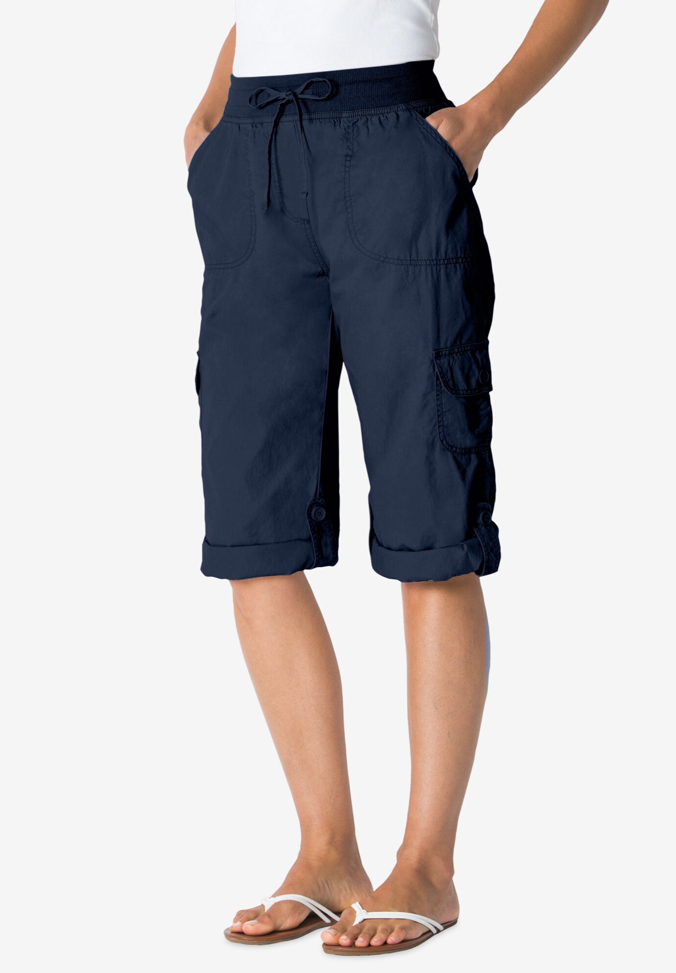 Convertible Length Cargo Capri Pant Woman Within