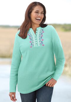 Embroidered Thermal Henley Tee