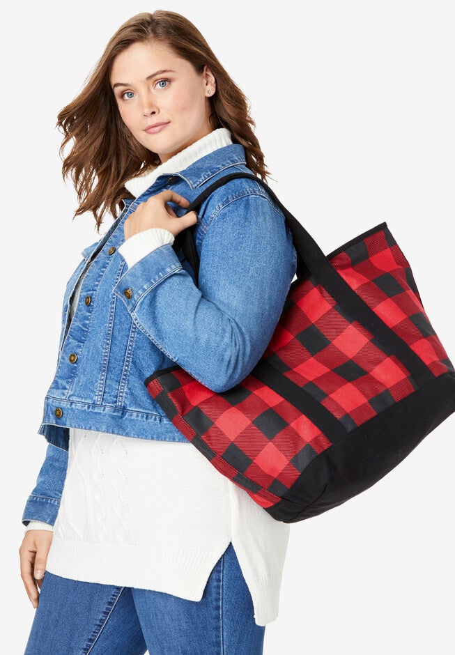 Plaid Canvas Tote, NO COLOR, hi-res image number 0