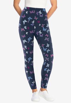 Womens Plus-Size Stretch-Cotton Knit Pull-On Printed Leggings