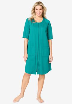 Short French Terry Zip-Front Robe