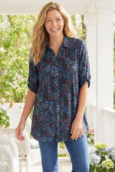 Rayon Pintucked Effortless Tunic Blouse