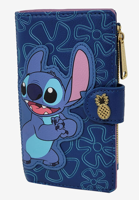 Loungefly X Disney Women'S Stitch Snap Flap Wallet Pineapples Flowers Blue Wallet, , alternate image number null