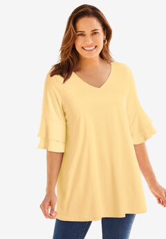 Ruffled Elbow-Sleeve Tunic