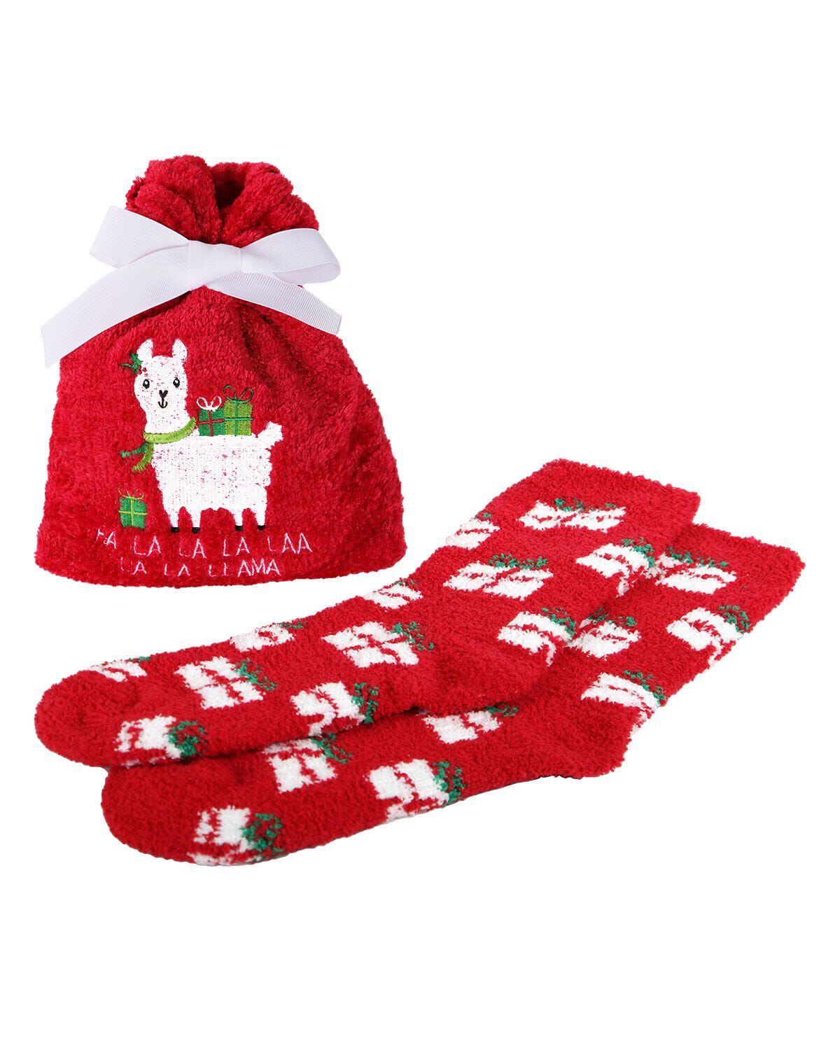 Fa La La Llama Cozy Socks & Gift Bag Set, RED, hi-res image number 0