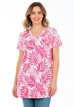 Perfect Printed Short-Sleeve Shirred V-Neck Tunic