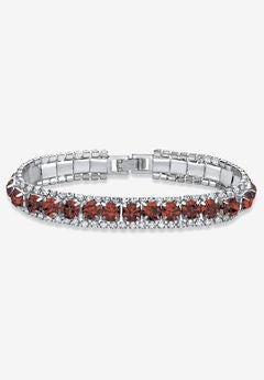 Silver Tone Tennis Bracelet Simulated Birthstones and Crystal, 7"