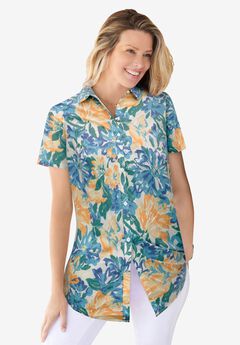 Plus Size Short Sleeve Button Down Shirts