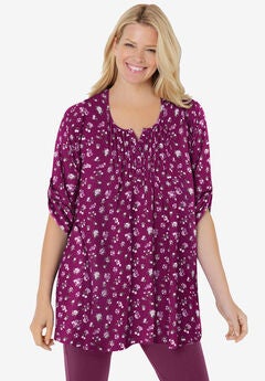 7-Day Three-Quarter Sleeve Pintucked Henley Tunic