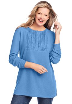 Waffle Thermal Lace Bib Henley Tee