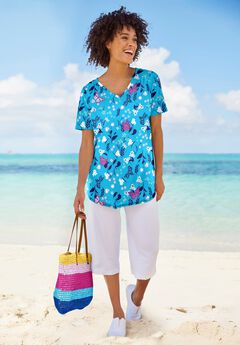 Short-Sleeve V-Neck Shirred Tee