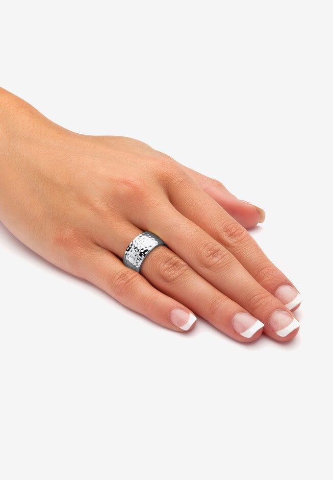 Hammered Silvertone Wide Band Ring (10mm), , alternate image number 2