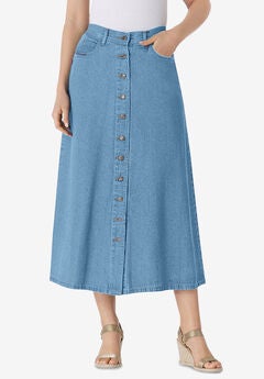 Perfect Cotton Button Front Denim Skirt