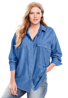 Snap Front 4-Pocket Denim Big Shirt