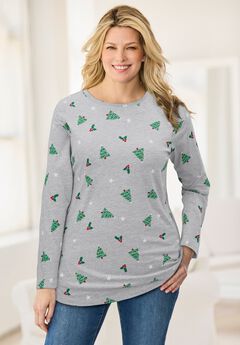Perfect Printed Long-Sleeve Crewneck Tee