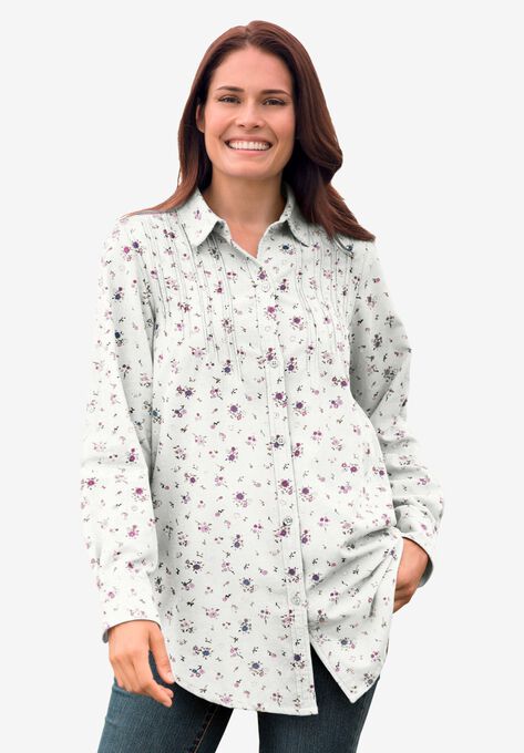 Pintucked Corduroy Button Down Shirt Woman Within