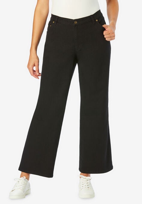 Stretch Wide-Leg Ankle Jean, BLACK DENIM, hi-res image number null